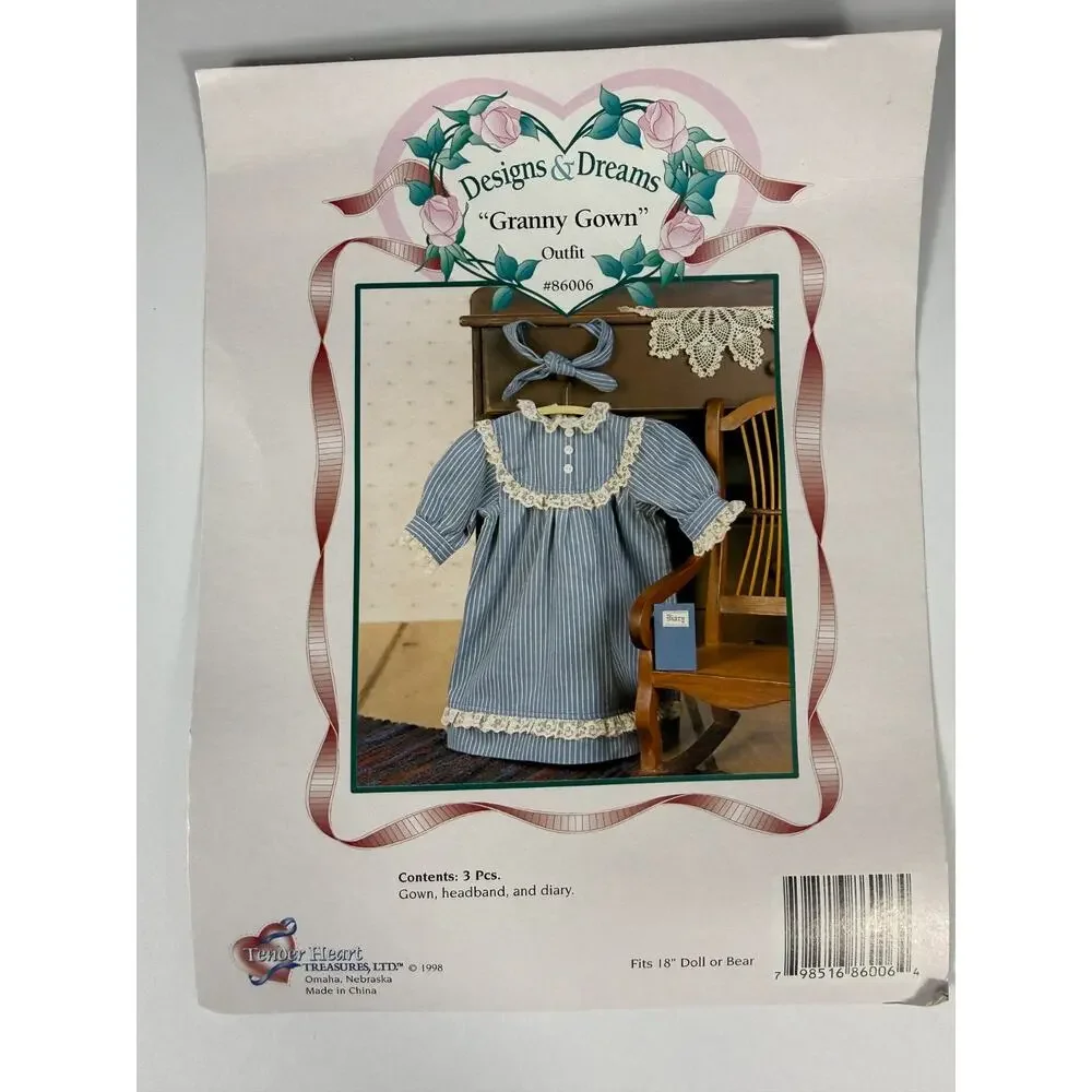 Vintage Tender Heart Treasures Granny Gown Doll Bear Outfit Nightgown Diary 18